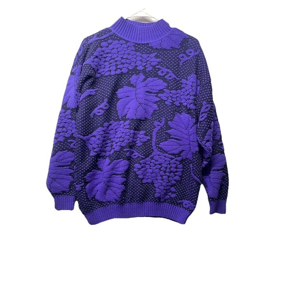Vintage Jane Adams Sweater Acrylic 80s 1987 Corp Knit Purple Grapes Winery USA - Picture 1 of 4